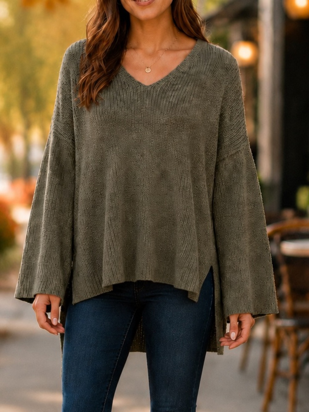 Velvet -Olive Green High-Low Knit Sweater Size Small